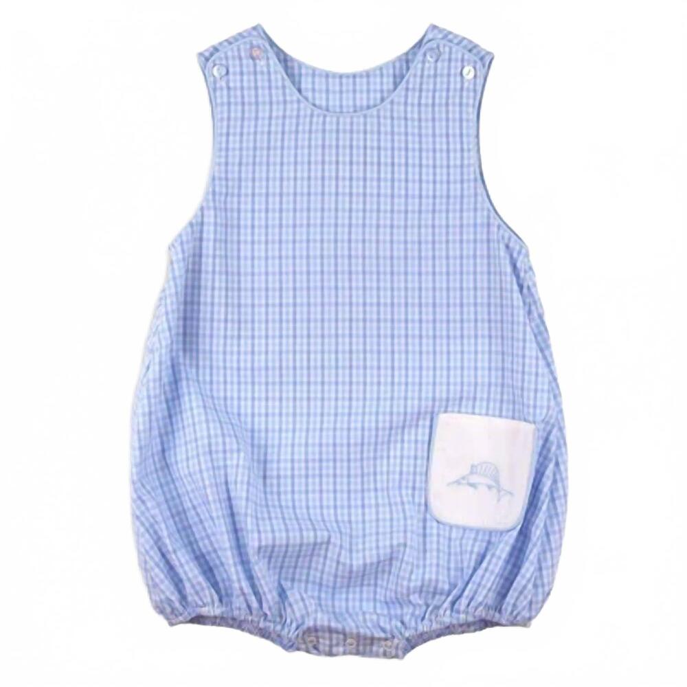 NEW SHRIMP AND GRITS KIDS baby's sailfish bubbles in blue